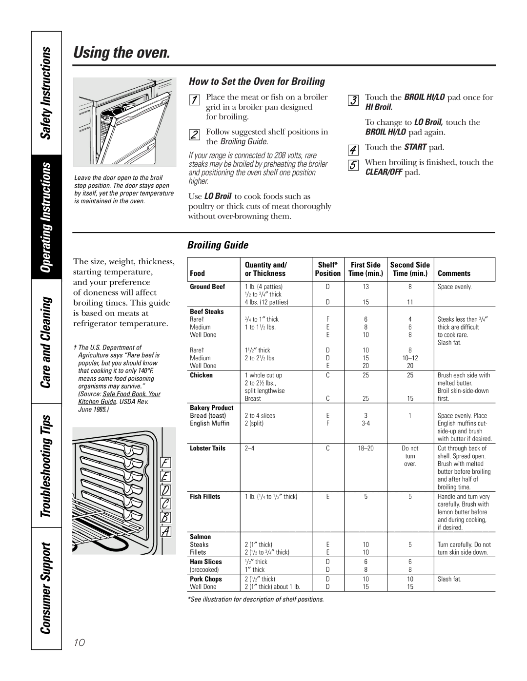 GE JBP49 owner manual Instructions, How to Set the Oven for Broiling, Broiling Guide, HI Broil 