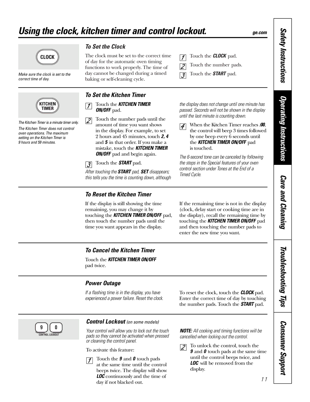 GE JBP49 owner manual Using the clock, kitchen timer and control lockout, Cleaning 