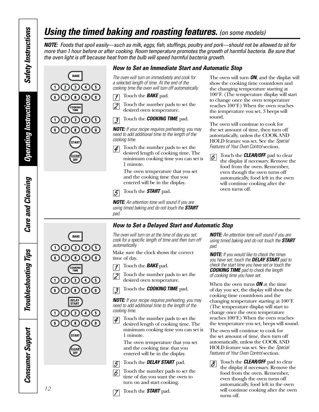 GE JBP49 Safety Instructions, Consumer Support Troubleshooting Tips, How to Set an Immediate Start and Automatic Stop 