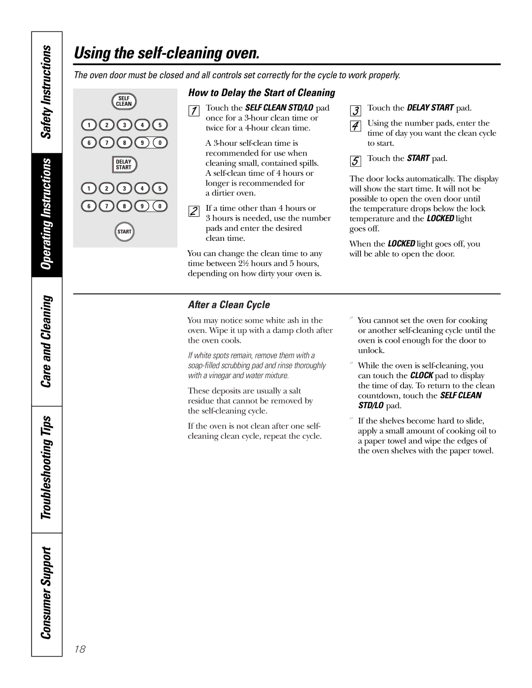 GE JBP49 owner manual After a Clean Cycle, How to Delay the Start of Cleaning 