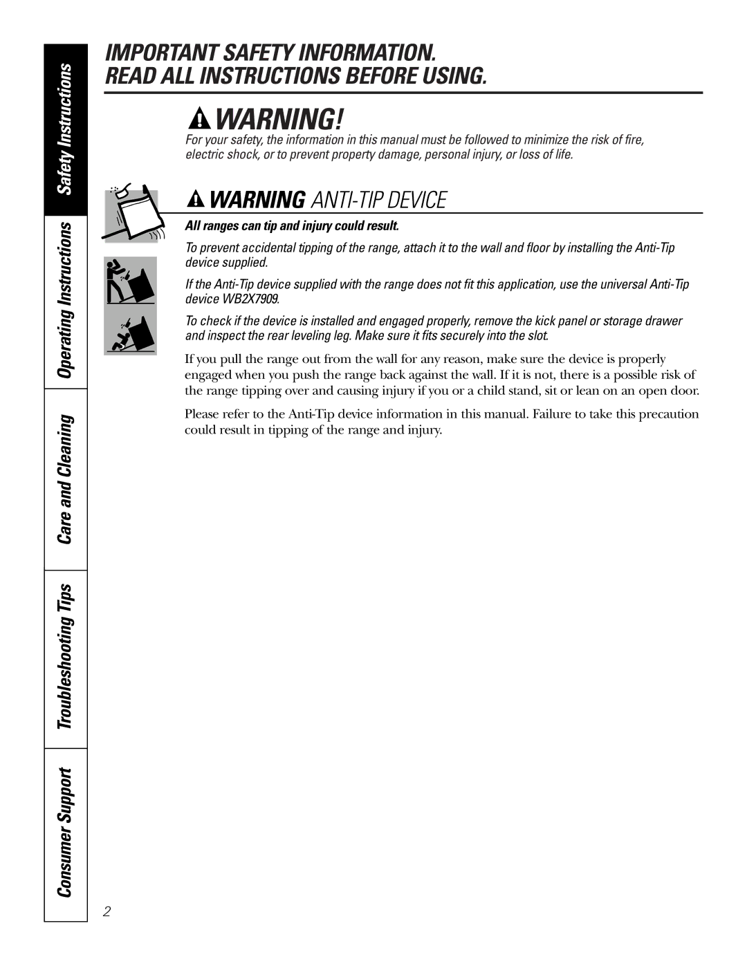 GE JBP49 owner manual All ranges can tip and injury could result 