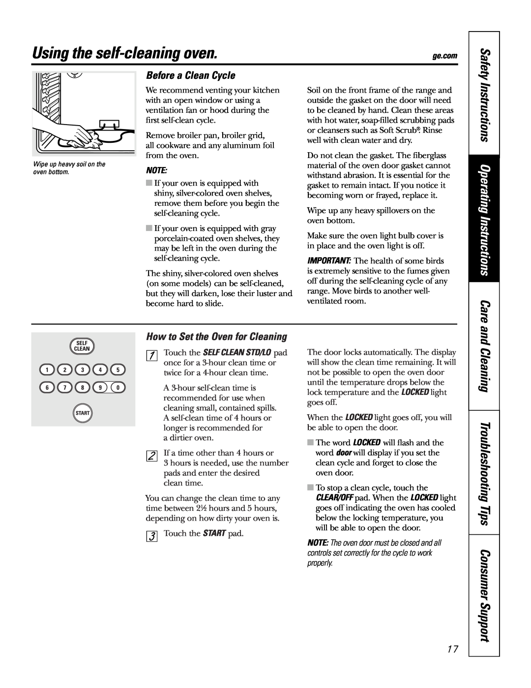 GE JBP49 owner manual Using the self-cleaning oven, Safety, Instructions Operating Instructions Care, Before a Clean Cycle 