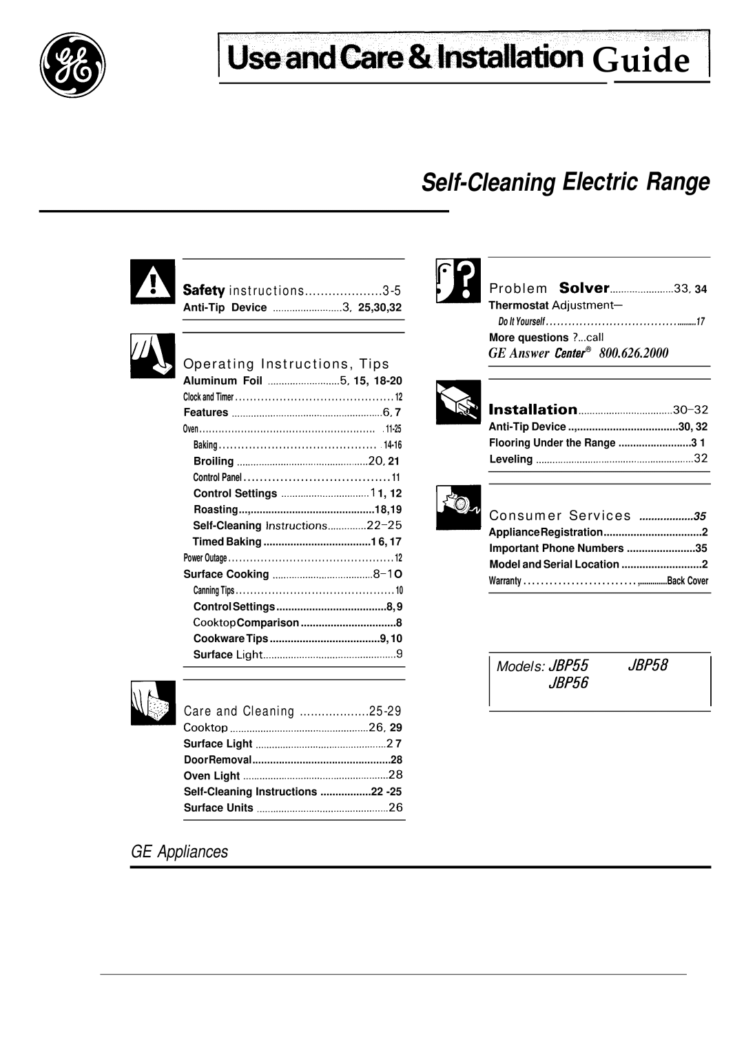 GE JBP56, JBP55 operating instructions Useandtire&ln*llation Guide 