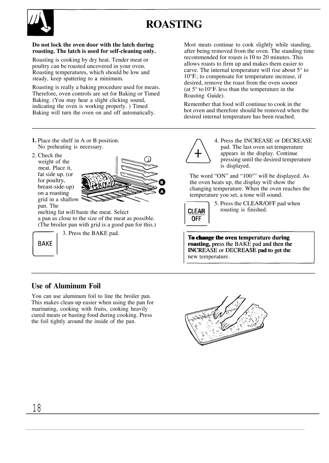 GE JBP55, JBP56 operating instructions Roast~G, Use of Aluminum Foil, Off 