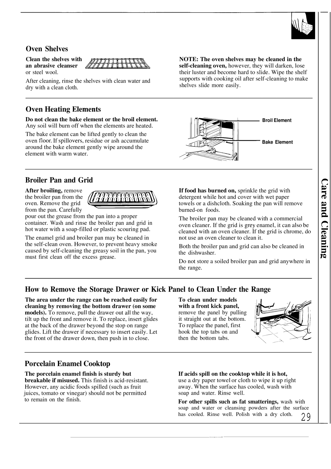 GE JBP56, JBP55 operating instructions Oven Heating Elementi, Broiler Pan and Grid, Porcelain Enamel Cooktop 