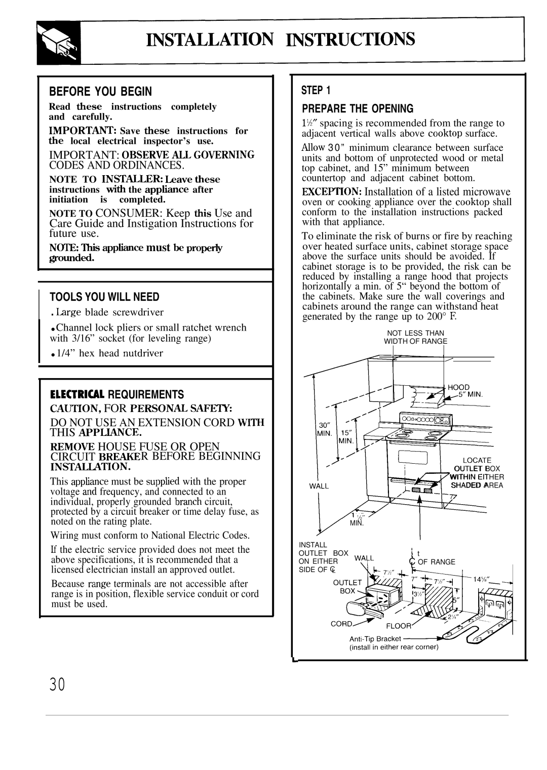 GE JBP55, JBP56 operating instructions ~STALLATION mSTRUCTIONS, #ounded 