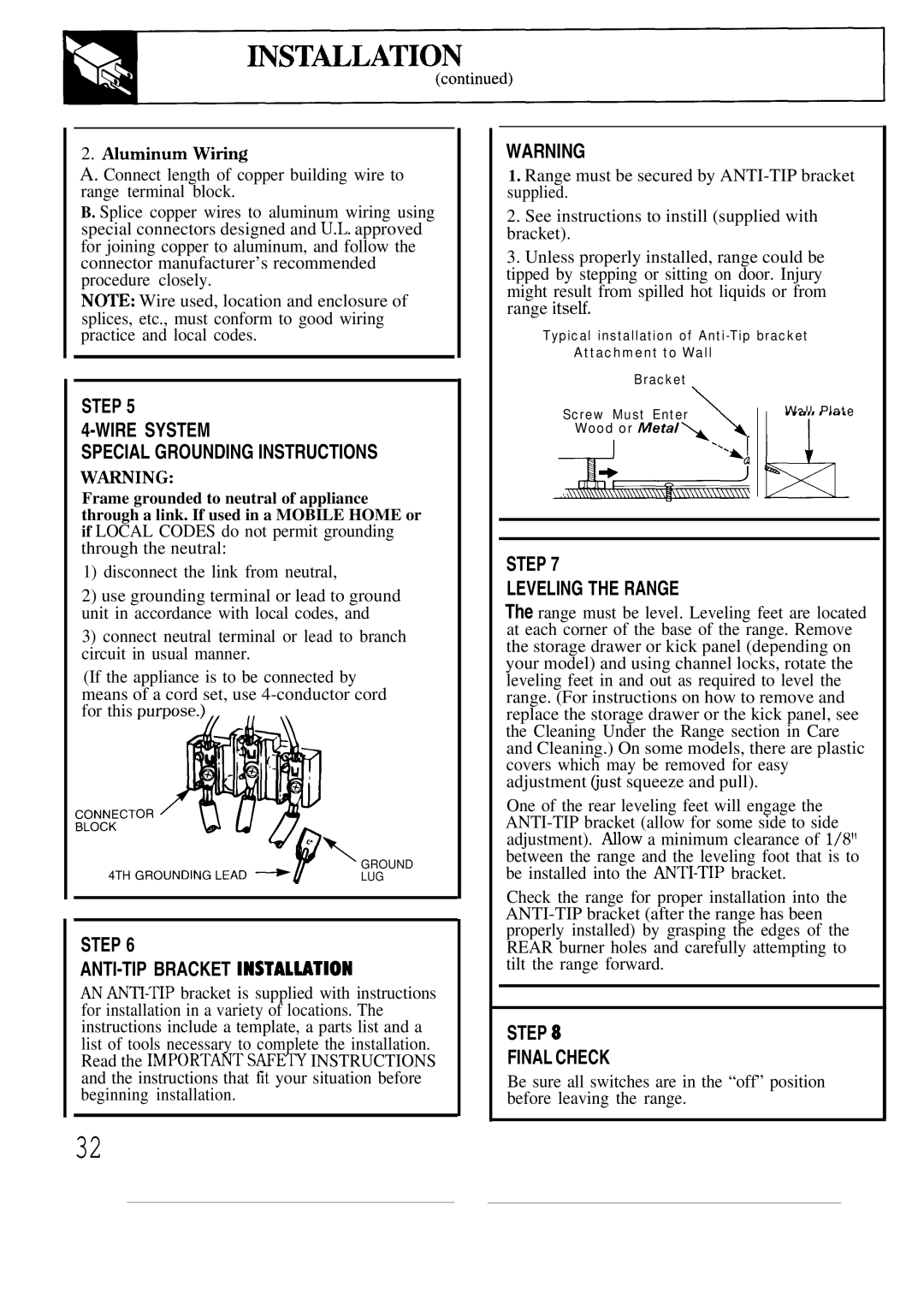 GE JBP55, JBP56 operating instructions ~Stallation ~Structions, Muminum Witing 