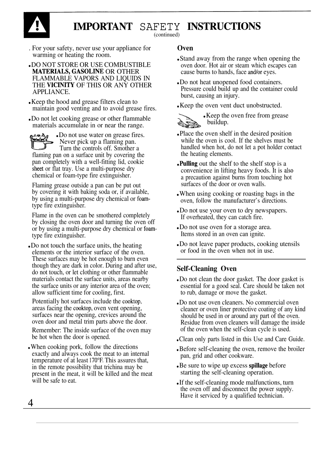 GE JBP55, JBP56 operating instructions Wortant Safety mSTRUCTIONS, Self-Cleaning Oven 