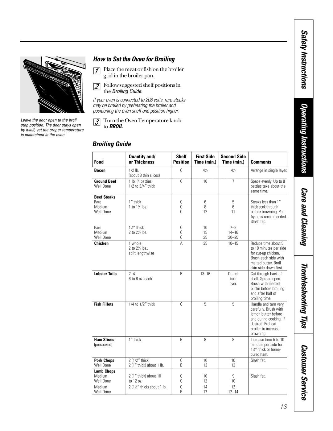 GE RB756, JBP61, RB755, RB754, JBP23, JBP18, JBP58, JBP62, LEB327 manual How to Set the Oven for Broiling, Broiling Guide, To Broil 