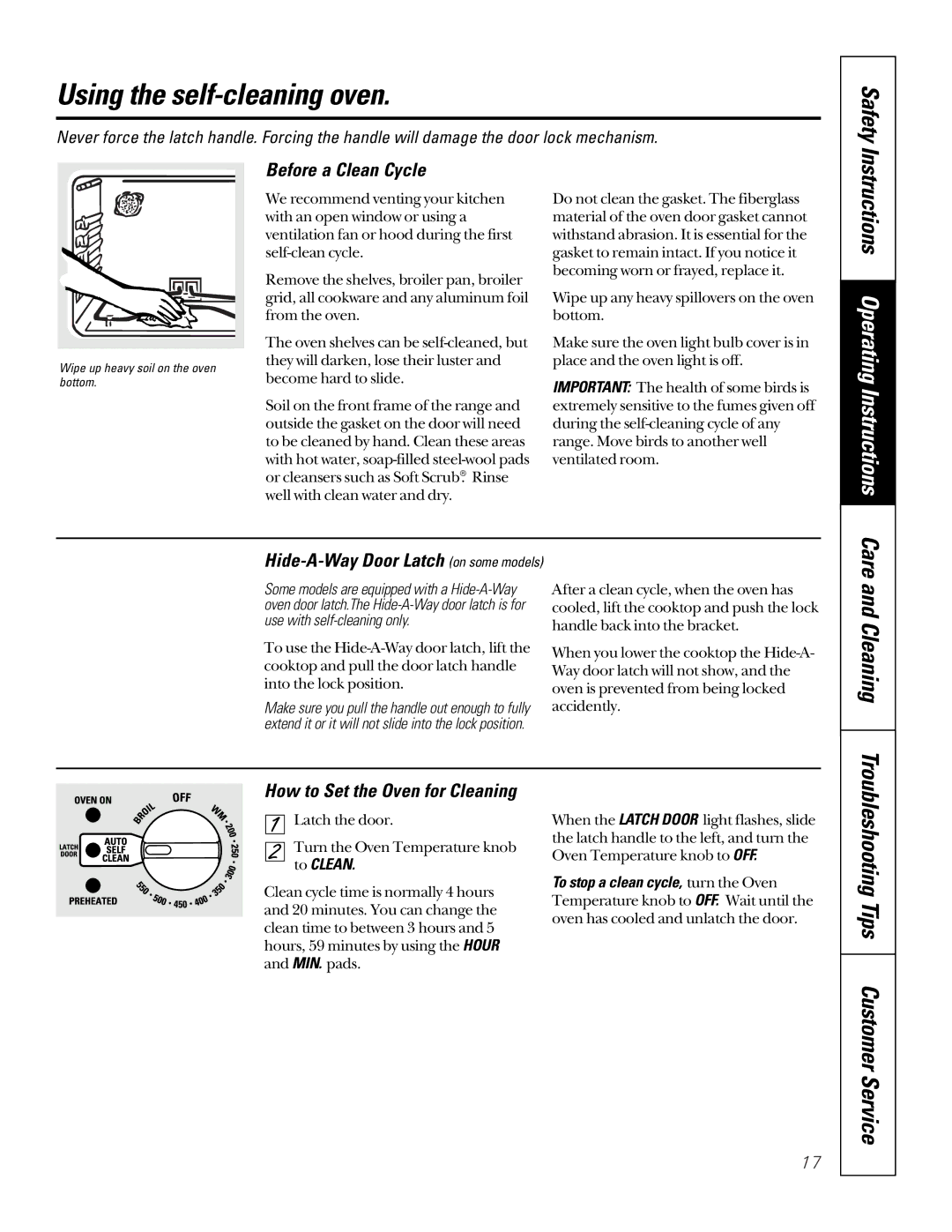 GE JBP18, JBP61 Using the self-cleaning oven, Instructions Operating Instructions, Troubleshooting Tips Customer Service 