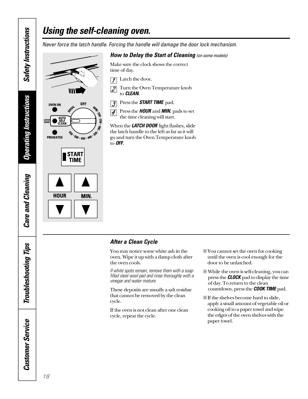 GE JBP58 Customer Service Troubleshooting Tips, How to Delay the Start of Cleaning on some models, After a Clean Cycle 