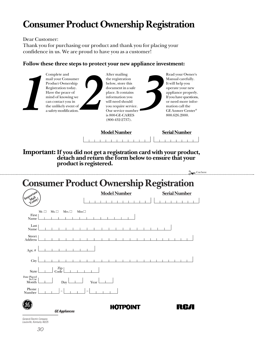 GE JBP58, JBP61, RB756, RB755, RB754, JBP23, JBP18, JBP62, LEB327, LEB316, LEB326, LEB356 Consumer Product Ownership Registration 