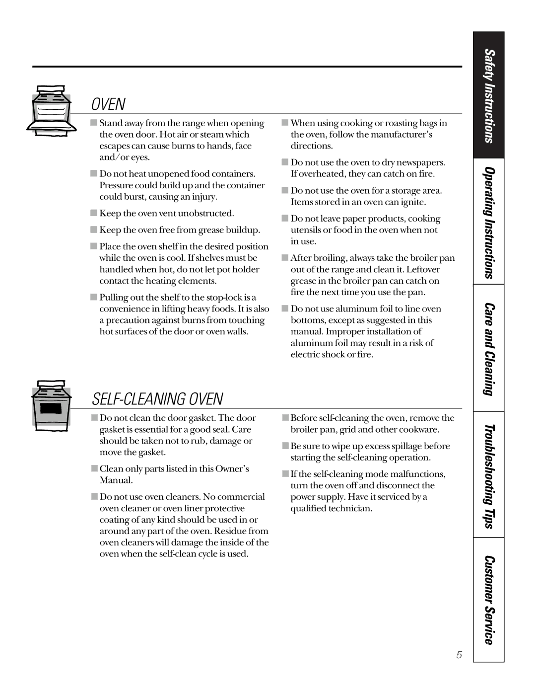 GE JBP18, JBP61, RB756, RB755, RB754, JBP23, JBP58, JBP62 manual SELF-CLEANING Oven, Operating Instructions Care and Cleaning 