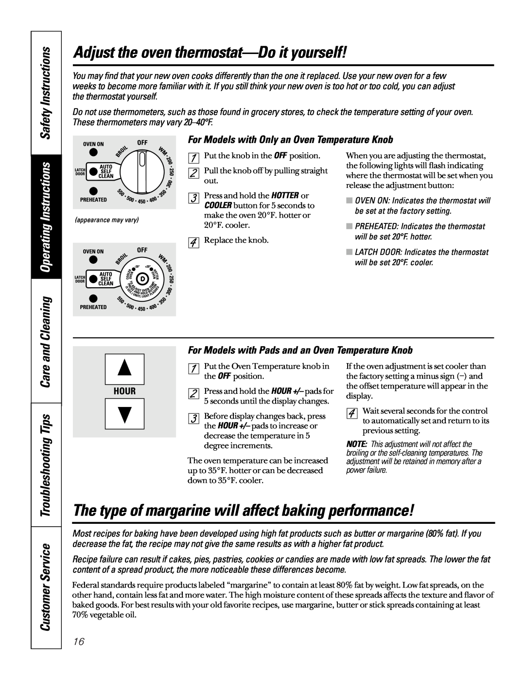 GE JBP23, JBP61, RB756 Adjust the oven thermostat-Doit yourself, Cleaning Operating Instructions, Troubleshooting Tips Care 