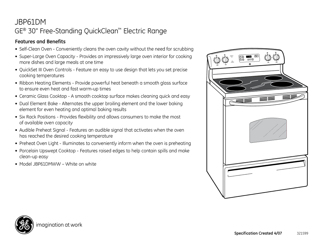 GE JBP61DM installation instructions Features and Benefits 