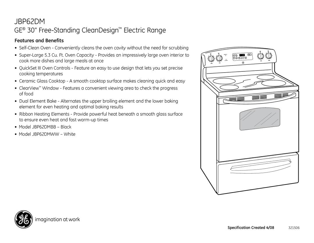 GE JBP62DMWW, JBP62DMBB installation instructions Features and Benefits 