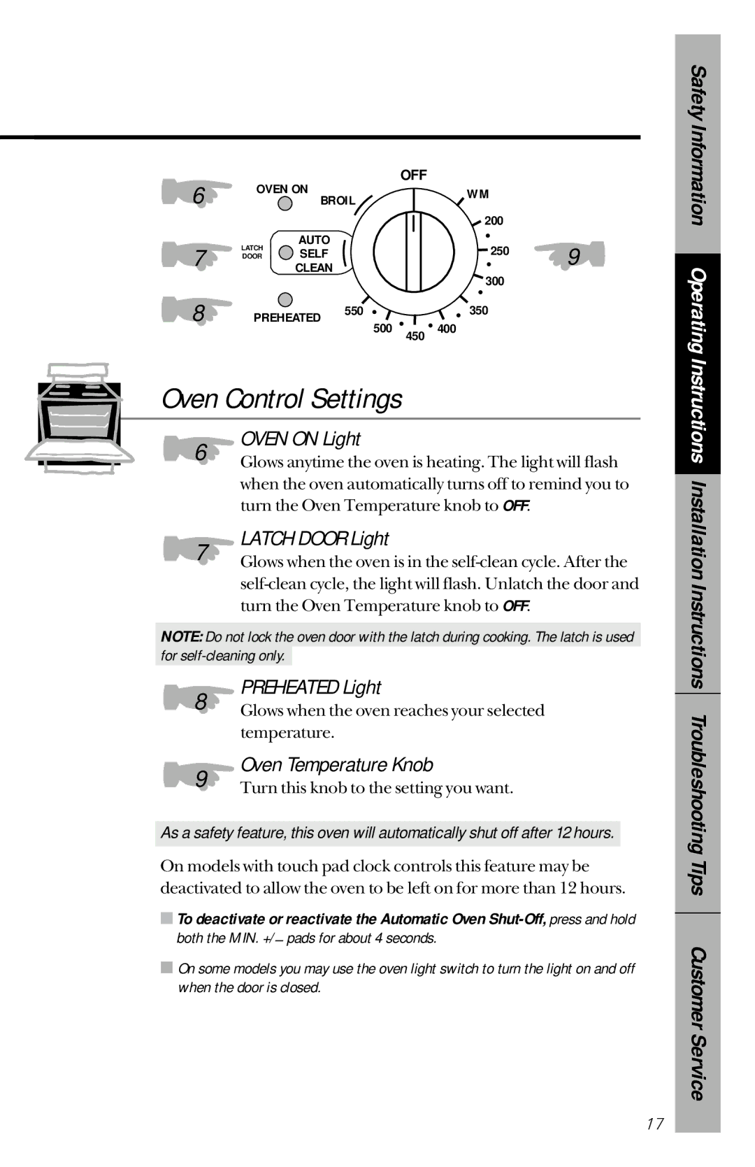 GE JBP77, JBP63, JBP76, JBP75 owner manual Oven Control Settings, Oven on Light 