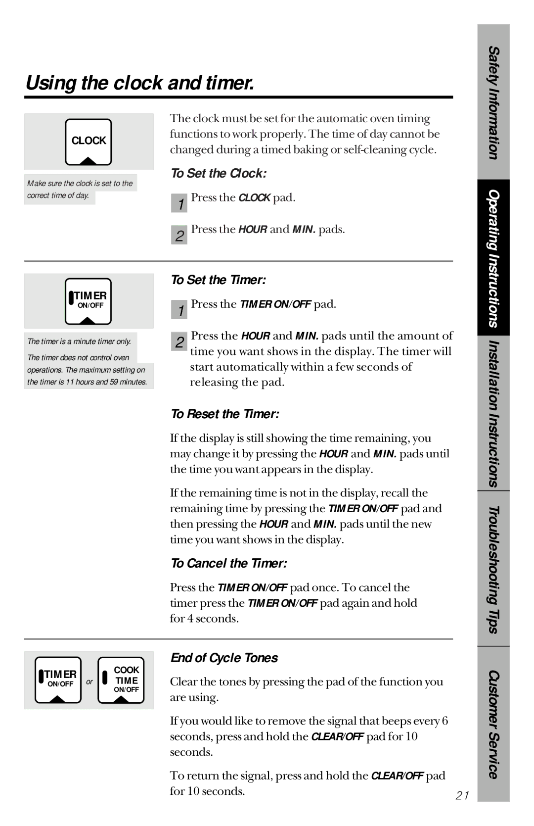 GE JBP77, JBP63, JBP76, JBP75 owner manual Using the clock and timer 