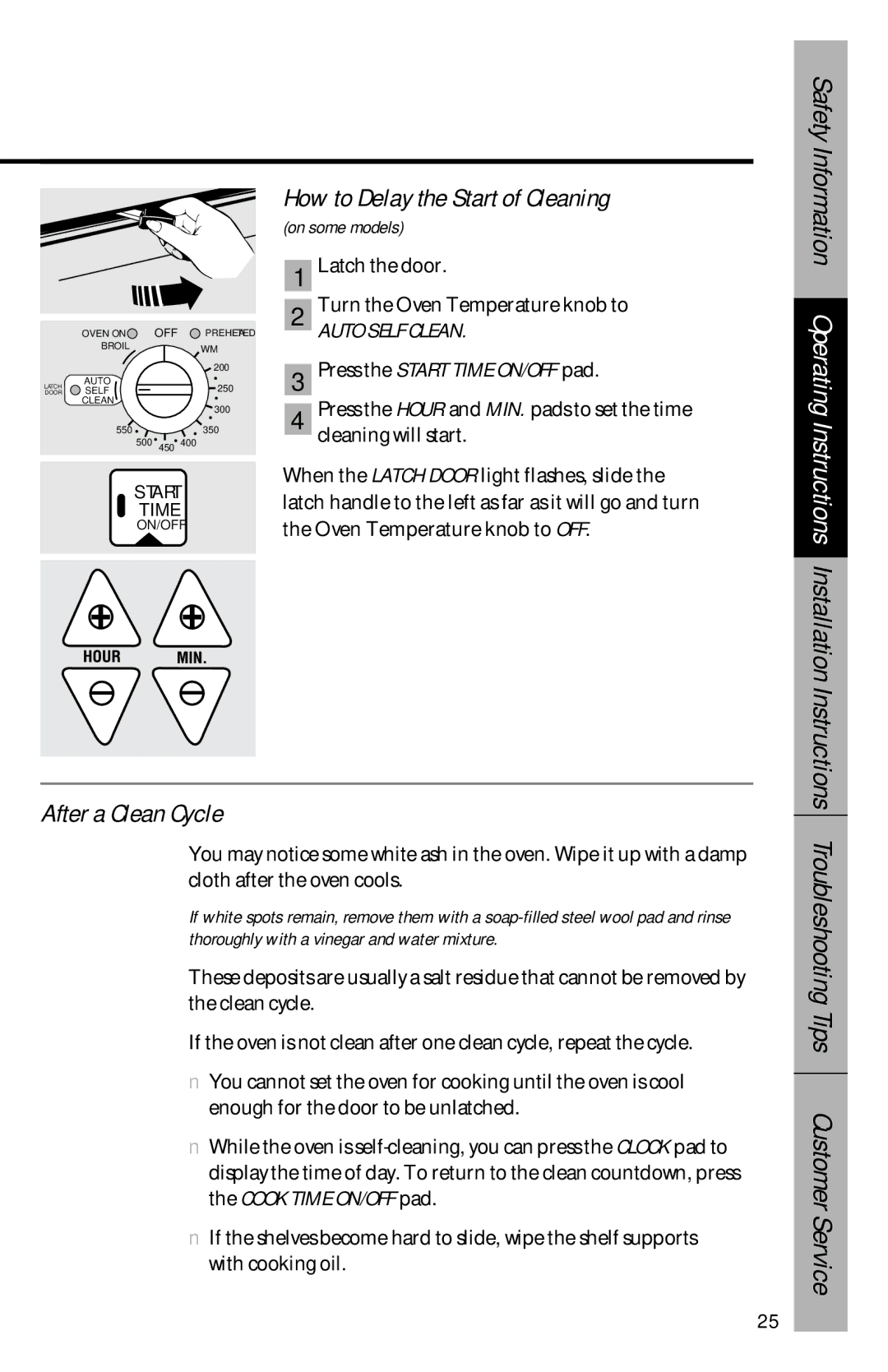 GE JBP77, JBP63, JBP76, JBP75 How to Delay the Start of Cleaning, After a Clean Cycle, Troubleshooting Tips Customer Service 