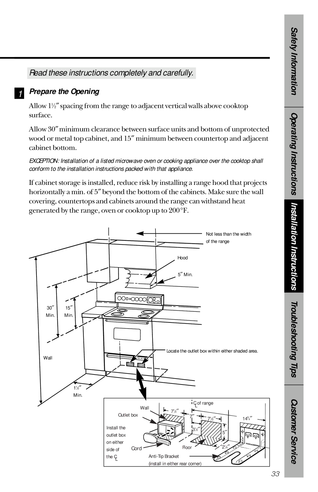 GE JBP77, JBP63, JBP76, JBP75 owner manual Prepare the Opening 