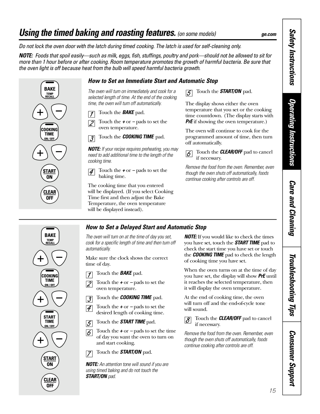 GE JBP65, JBP64 owner manual How to Set an Immediate Start and Automatic Stop, How to Set a Delayed Start and Automatic Stop 