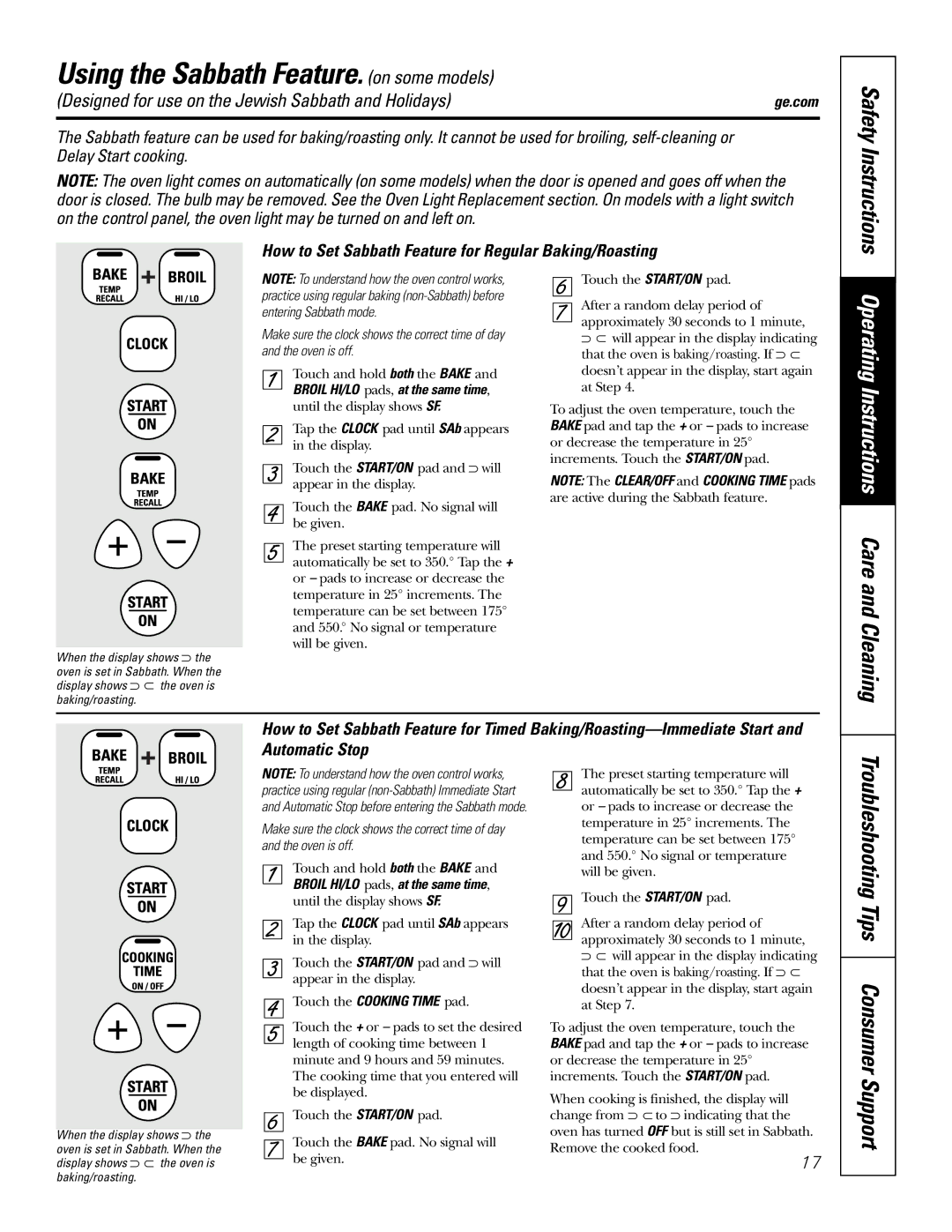 GE JBP64, JBP65, JBP66, JBP67, JBP68, JBP70 owner manual Using the Sabbath Feature. on some models 