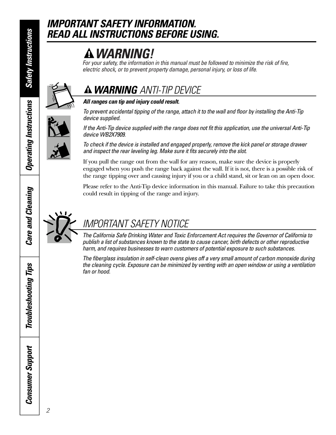 GE JBP64, JBP65, JBP66, JBP67, JBP68, JBP70 Important Safety Notice, All ranges can tip and injury could result 