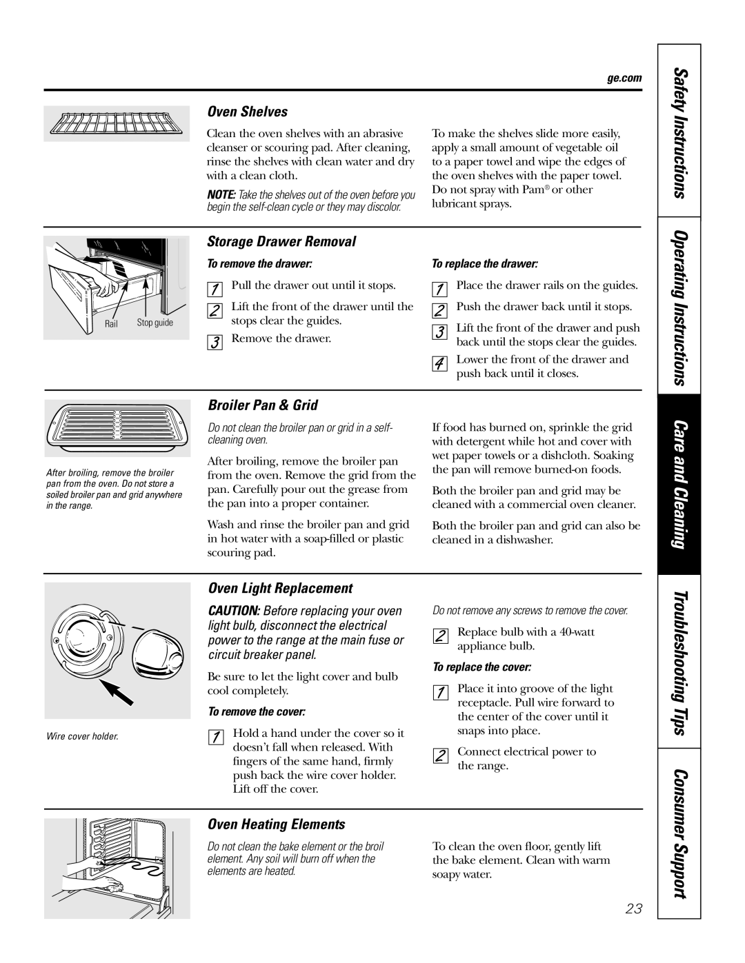 GE JBP64, JBP65, JBP66, JBP67, JBP68, JBP70 owner manual Support, Instructions 