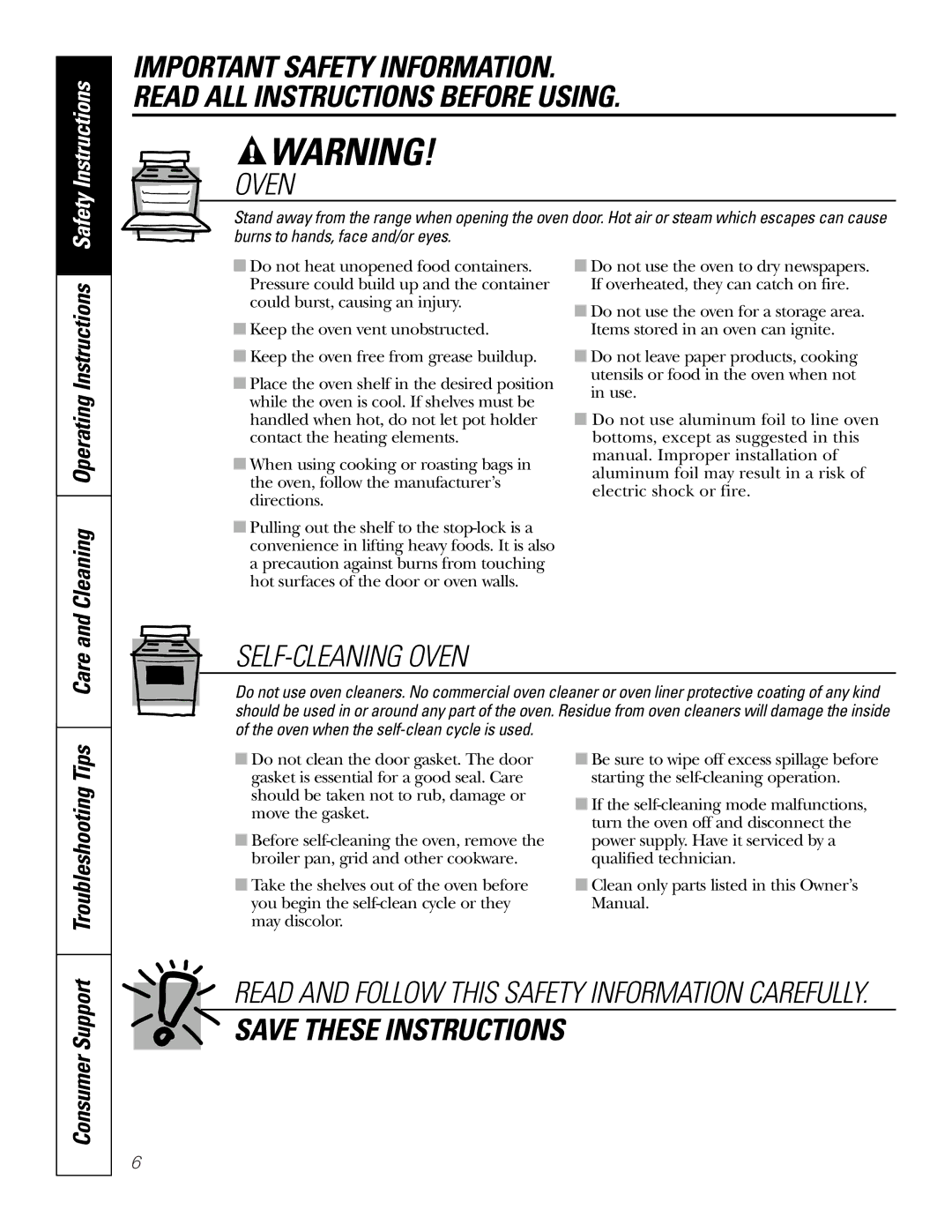 GE JBP64, JBP65, JBP66, JBP67, JBP68, JBP70 owner manual Oven, Care 