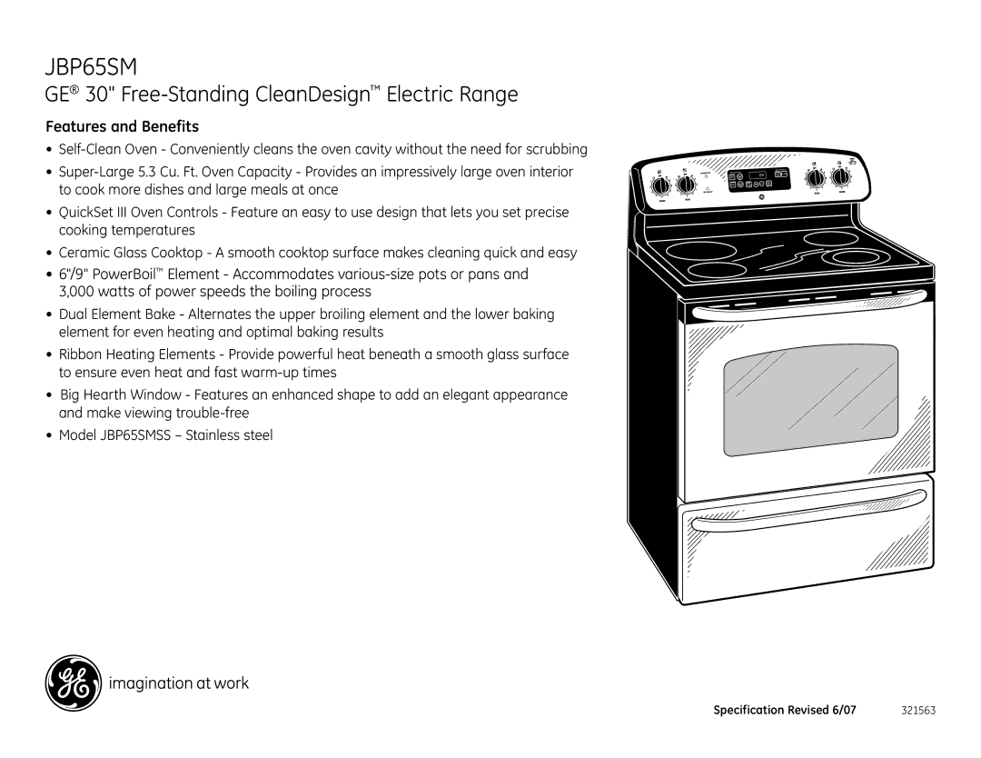 GE JBP65SM installation instructions Features and Benefits 