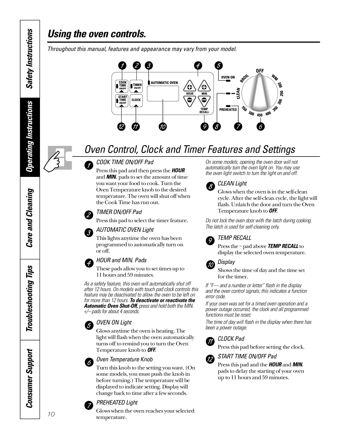 GE JBP64, JBP66, JBP78, JBP65, EER2000, JBP70, EER3000 Using the oven controls, Consumer Support Troubleshooting Tips 