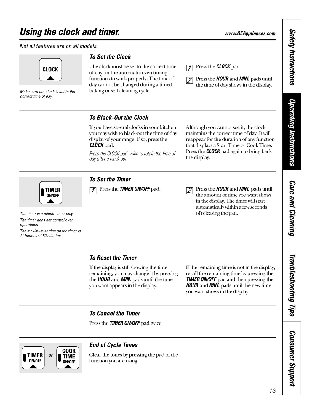 GE EER3000, JBP66, JBP78, JBP65, JBP64, EER2000, JBP70 owner manual Using the clock and timer, Instructions 