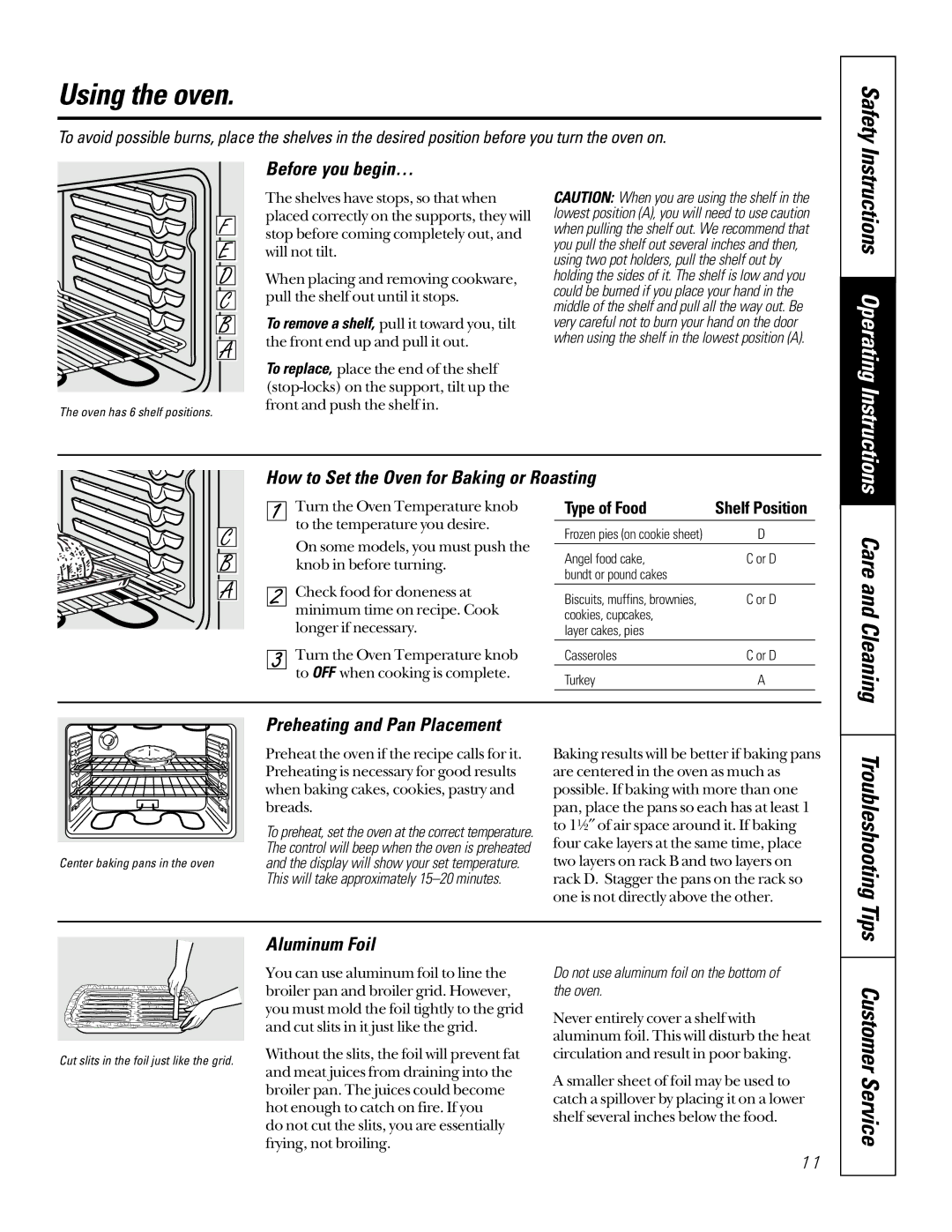 GE JBP78, JBP66, JBP65, JBP64, EER2000 owner manual Using the oven, Care and Cleaning 