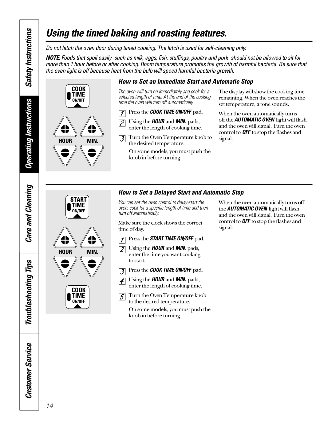 GE EER2000, JBP66, JBP78 Using the timed baking and roasting features, How to Set an Immediate Start and Automatic Stop 