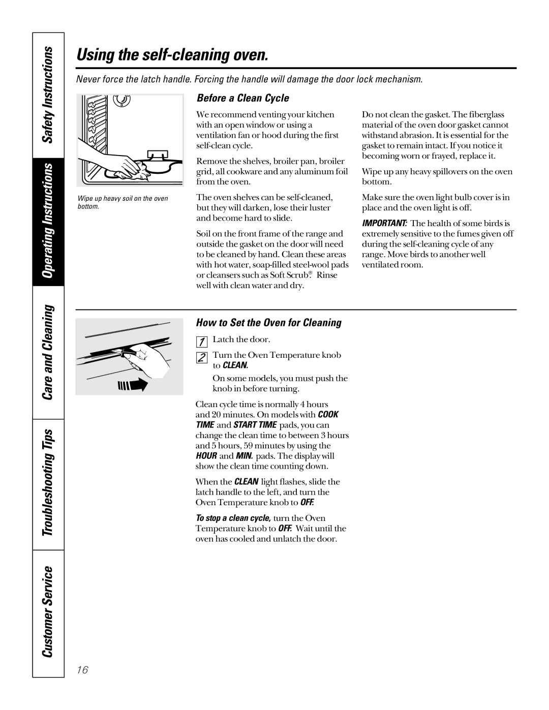 GE JBP78 Using the self-cleaning oven, Customer Service Troubleshooting Tips Care and Cleaning, Before a Clean Cycle 