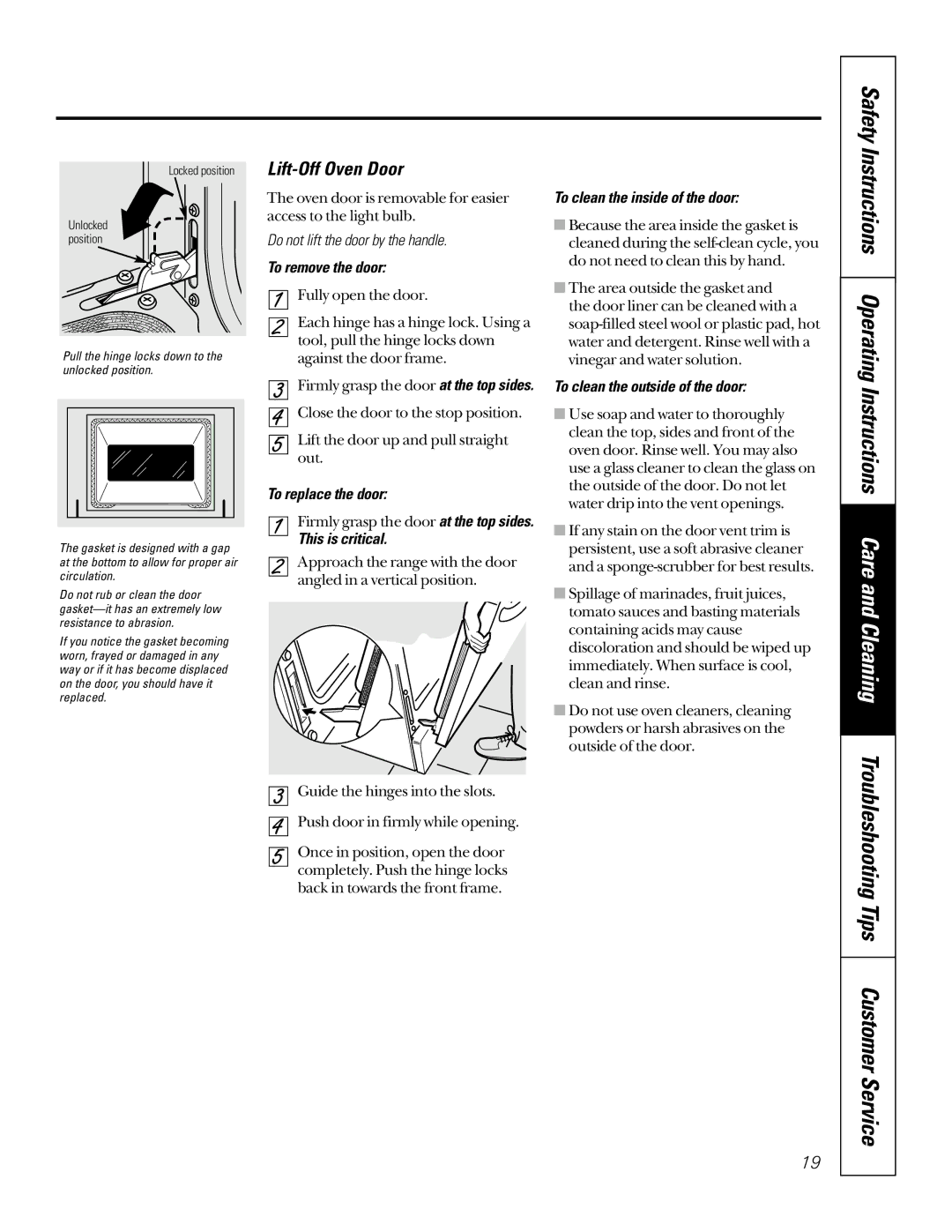 GE EER2000, JBP66, JBP78, JBP65, JBP64 owner manual Lift-Off Oven Door 