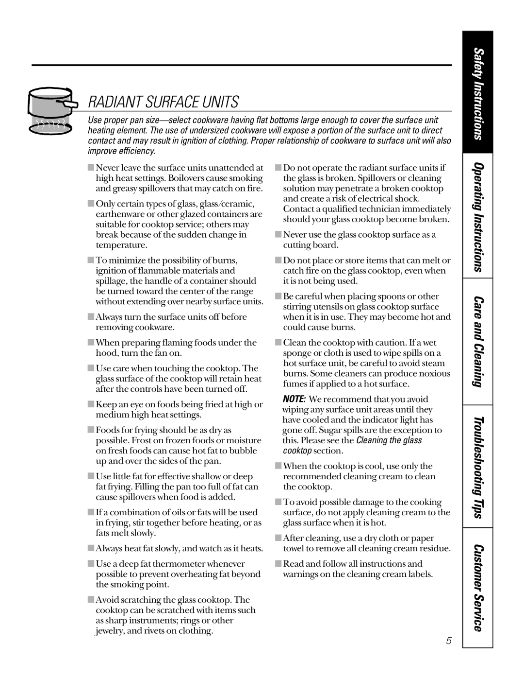 GE JBP66, JBP78, JBP65, JBP64, EER2000 owner manual Radiant Surface Units 