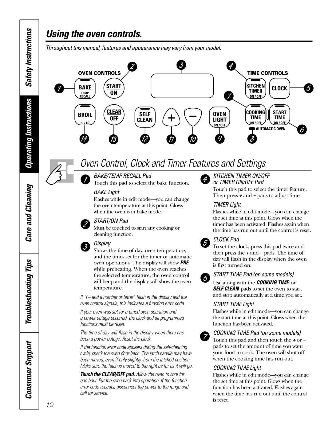 GE JBP66, JBP78 Using the oven controls, Operating Instructions Safety Instructions, Consumer Support Troubleshooting Tips 