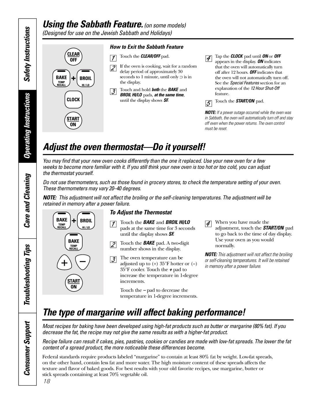 GE JBP68 Adjust the oven thermostat-Do it yourself, Type of margarine will affect baking performance, Instructions Safety 