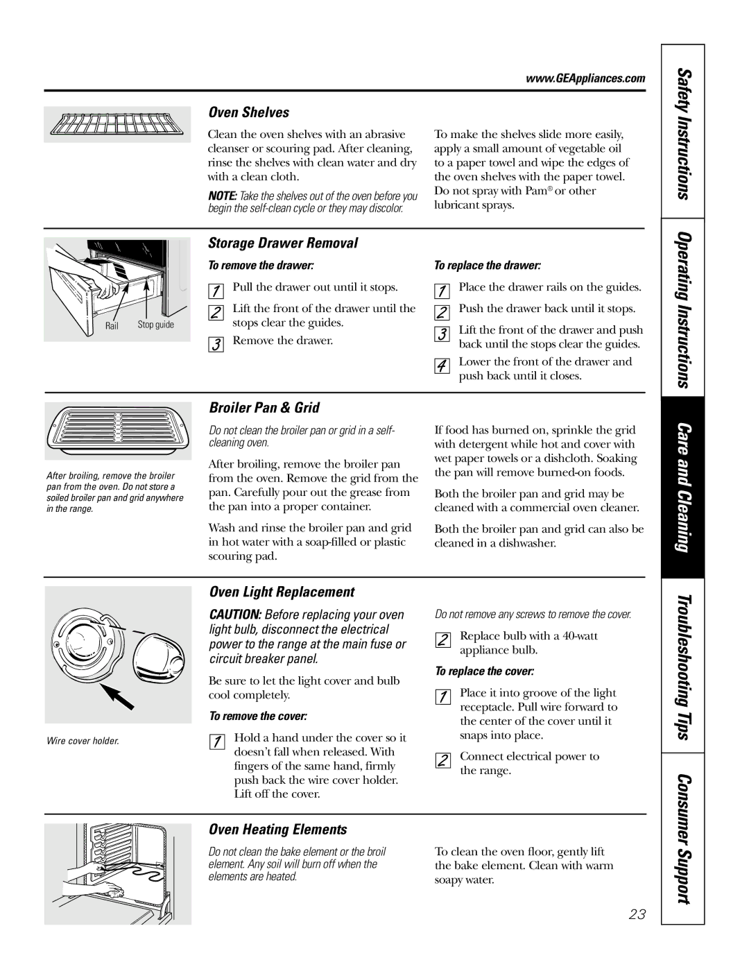 GE JBP68, JBP66, JBP78, JBP69, JBP67 owner manual Safety Instructions Operating, Troubleshooting Tips Consumer 