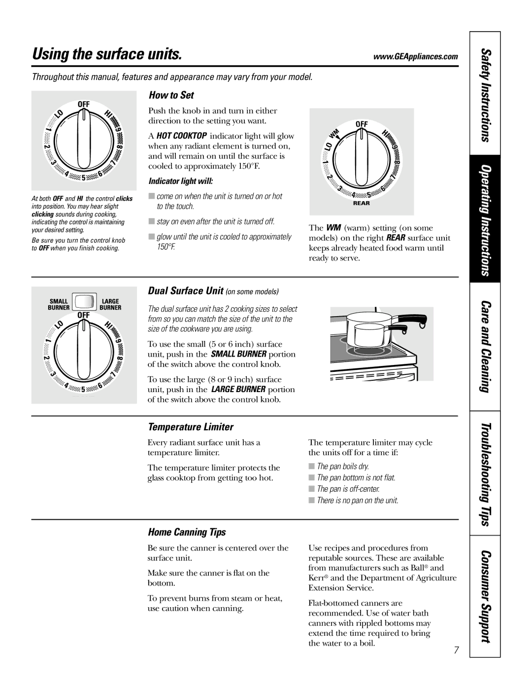 GE JBP69, JBP66, JBP78, JBP68, JBP67 owner manual Using the surface units, Safety, Care and Cleaning 