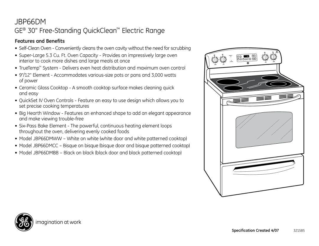 GE JBP66DM installation instructions Features and Benefits 