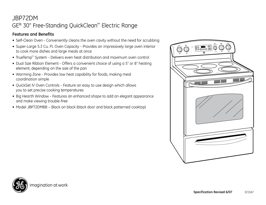 GE JBP72DM installation instructions Features and Benefits 