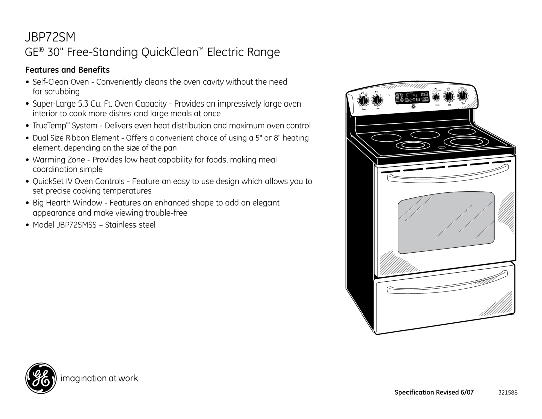 GE JBP72SMSS installation instructions Features and Benefits 