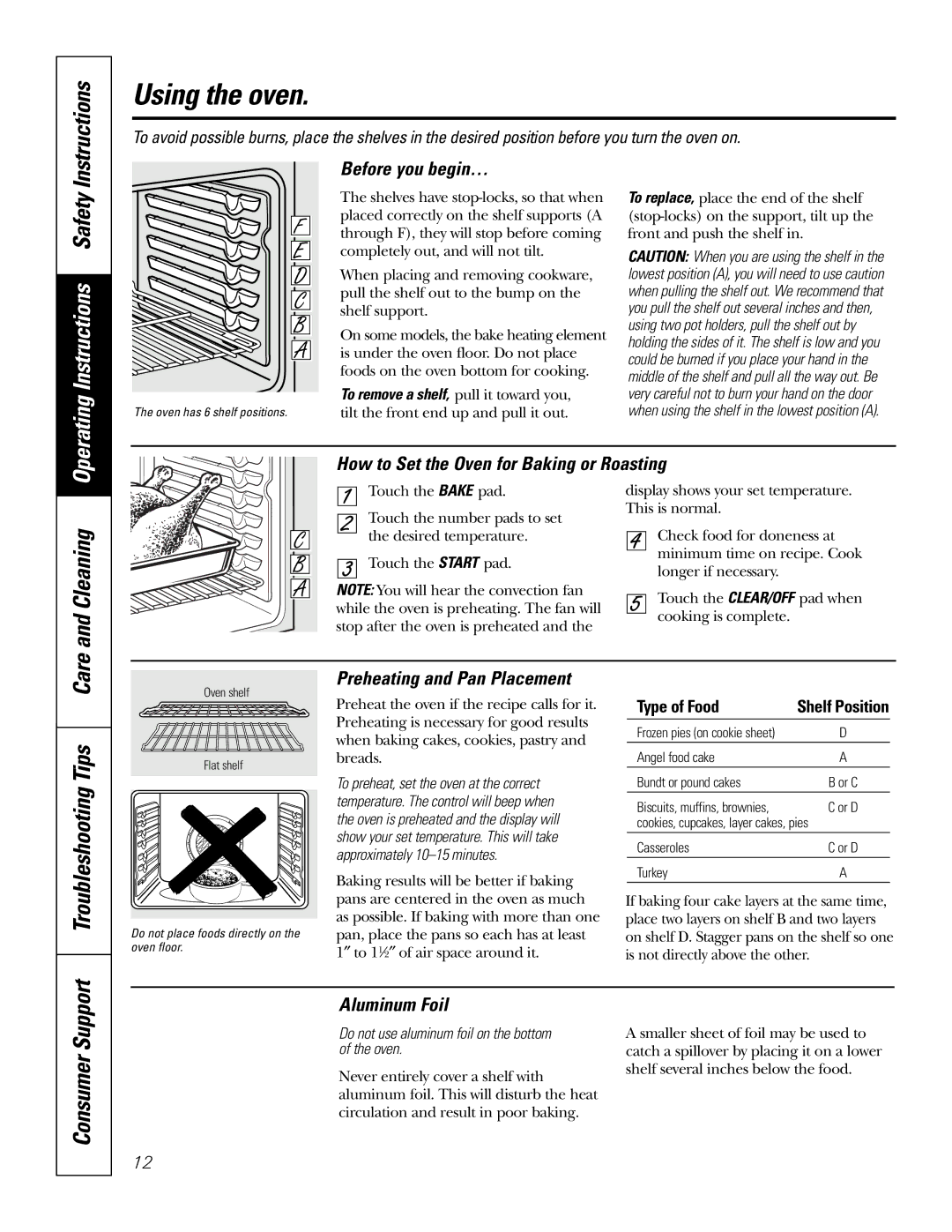 GE JBP74 owner manual Using the oven, Cleaning 