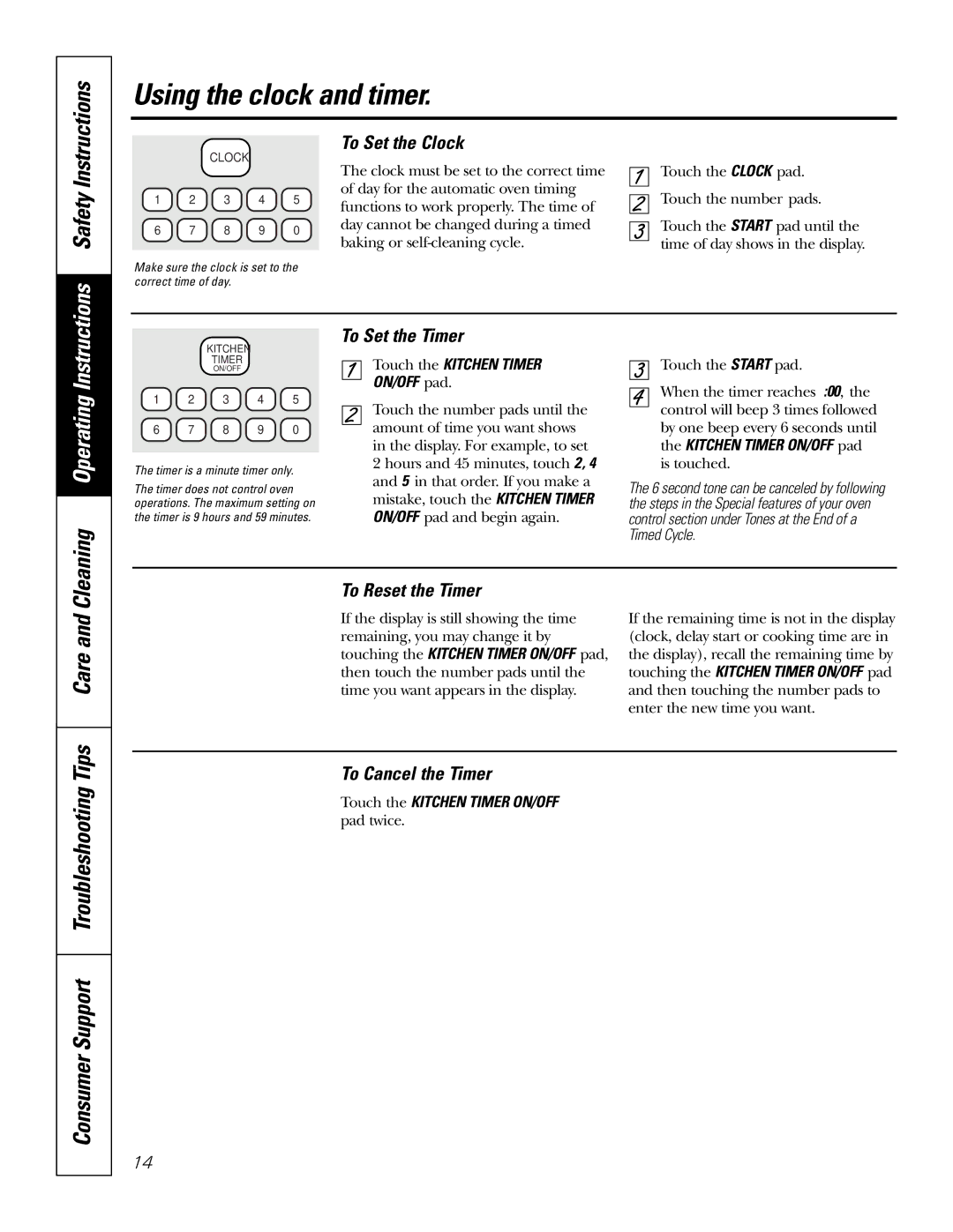 GE JBP74 owner manual Using the clock and timer, Safety, Tips Care 