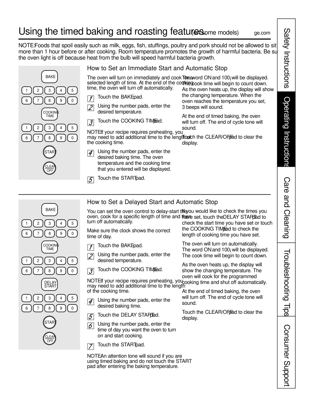 GE JBP74 owner manual How to Set an Immediate Start and Automatic Stop, How to Set a Delayed Start and Automatic Stop 