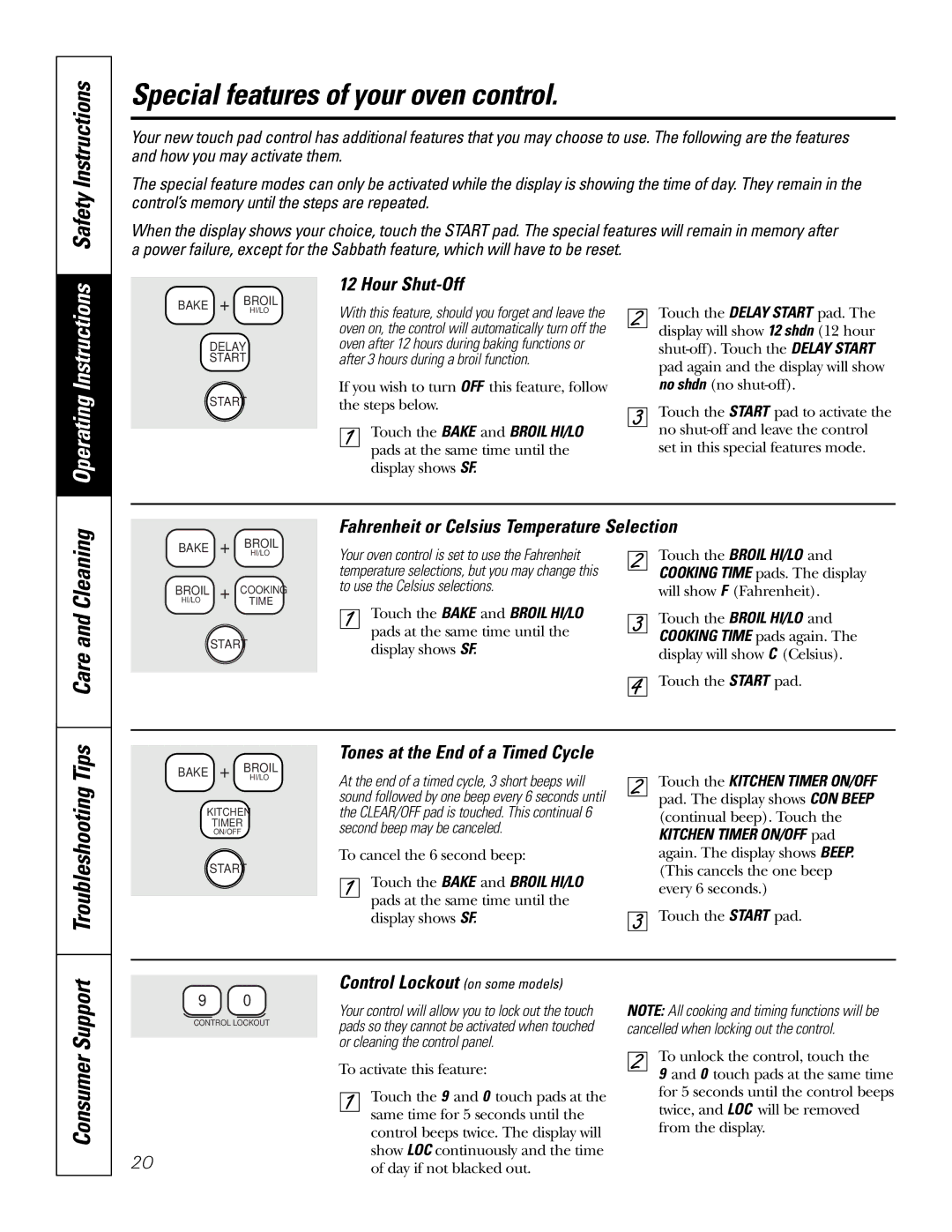 GE JBP74 owner manual Special features of your oven control, Safety Instructions, Troubleshooting Tips Care and Cleaning 