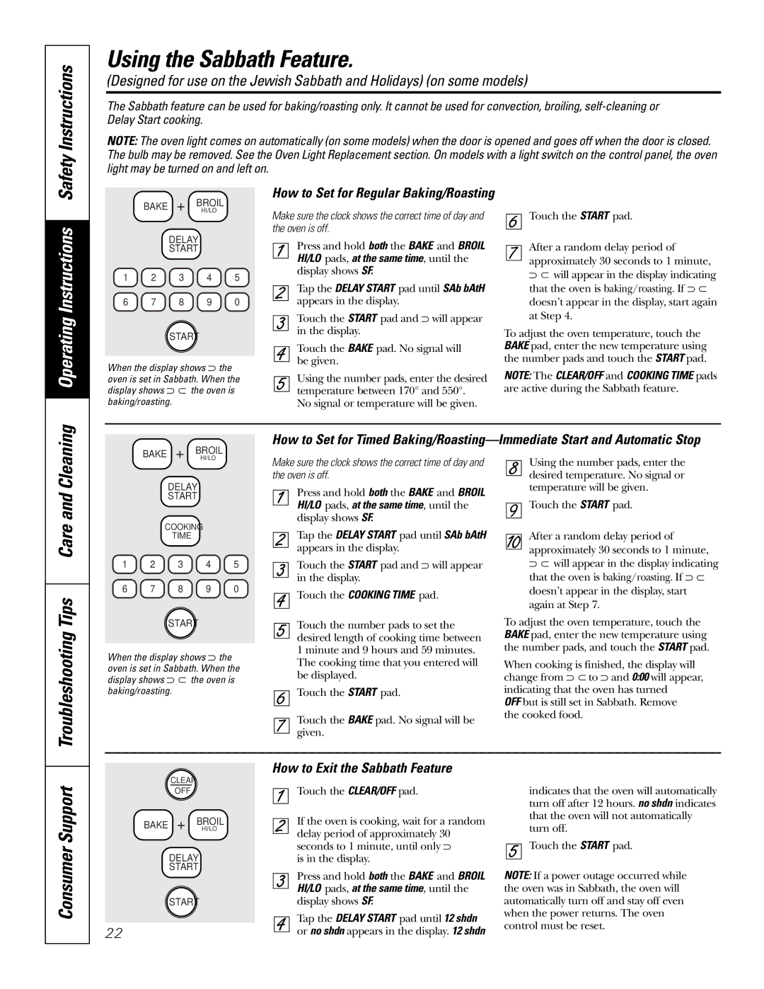 GE JBP74 owner manual Using the Sabbath Feature, Troubleshooting Tips Care and Cleaning, How to Exit the Sabbath Feature 