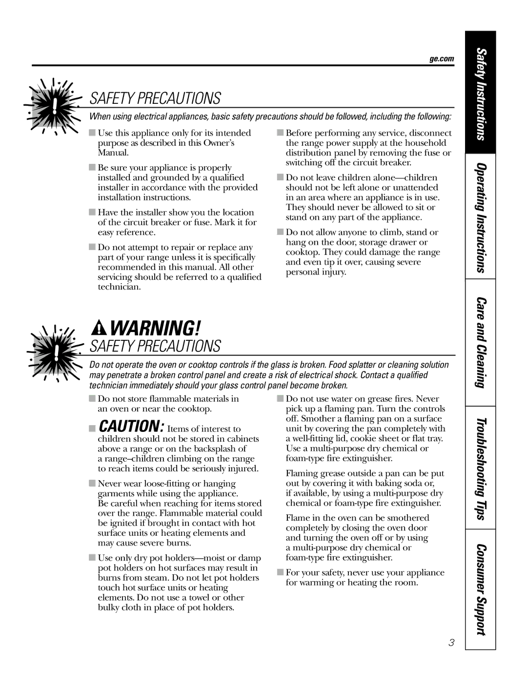 GE JBP74 owner manual Troubleshooting Tips Consumer Support, Ge.com 